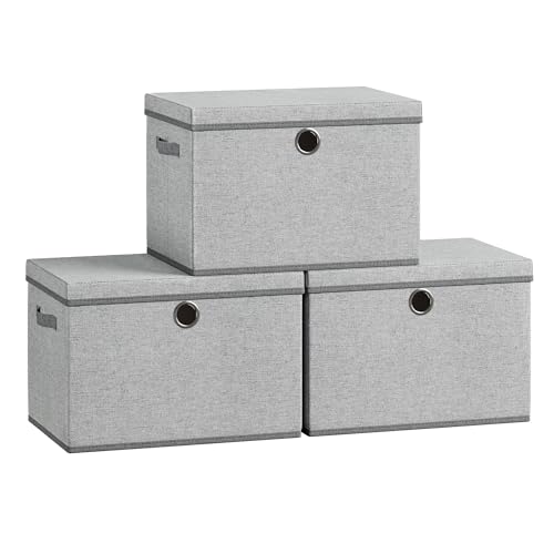 SONGMICS Large Storage Bins with Lids, 3 Pack Foldable Storage Boxes | 3 Pack Foldable Storage Boxes, 41 Quart Fabric Closet Organizer, 16.9"L x 11.8"W x 11.8"H, Dove Gray URFB545GD01 - color: Dove Gray（With Lids）, size: 41 Quart- 3 pack