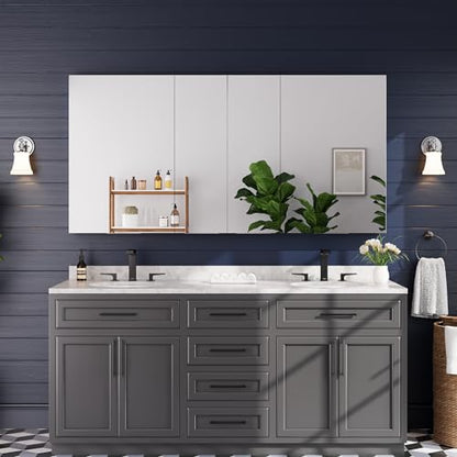 72"x36" Medicine Cabinet with Mirror & Soft Close Hinges, Surface Mount or Recessed Medicine Cabinet with Adjustable Shelves, Bathroom Wall Medicine Cabinet with Storage, Aluminum Alloy Frame, Combo - size: 72" x 36"