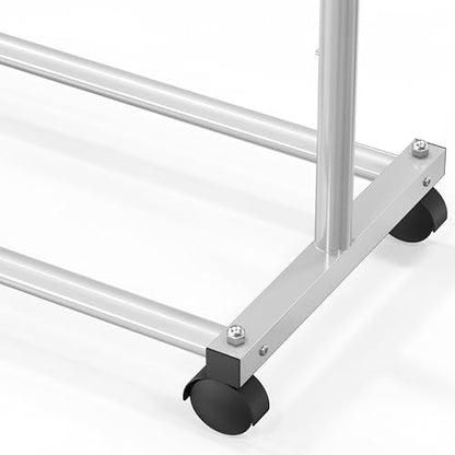 Simple Houseware Standard Rod Garment Clothing Rack, Silver | Single Rail, Extendable Width from 30 to 47 Inches, Rolling Clothing Organizer for Bedroom, Laundry, Living Room - color: Silver
