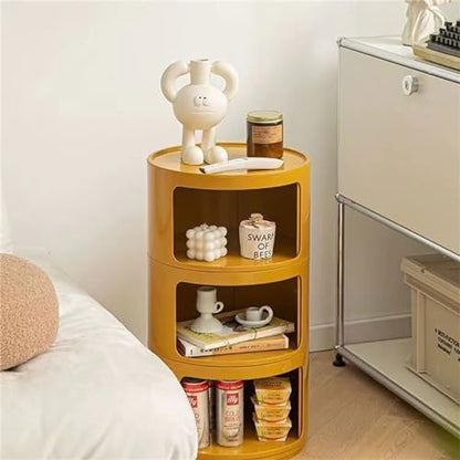 3 Tier Round Nightstand with Drawer, Ginger Yellow Round Side Table Small Plastic Storage End Table for Bedroom, Living Room, Bathroom - color: Ginger Yellow