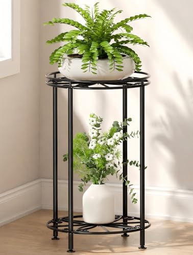 Plant Stand 2-Tier 10.2in Width 16.4in Tall Flower Pot Rack Small Plant Table Metal For Indoor Outdoor