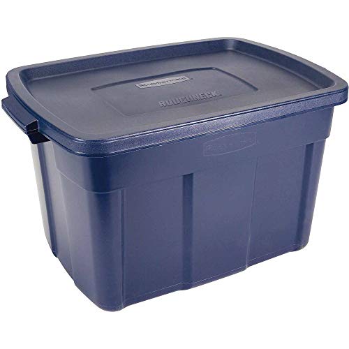 Rubbermaid Roughneck Tote 25 Gal, 4 Pack, Made in USA, Dark Indigo Metallic, Rugged Plastic Stackable Storage Bins with Lids and Handles - size: 25 Gal - 4 Pack