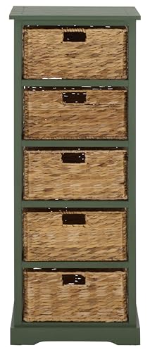 SAFAVIEH Furniture - Vedette 5-Basket Storage Tower - Dusty Green - Solid Wood - Coastal Basket Tower Design - Ideal for Entryway, Living Room, 17.5" W x 13.5" D x 46" H - Fully Assembled (AMH5739J) - color: Dusty Green