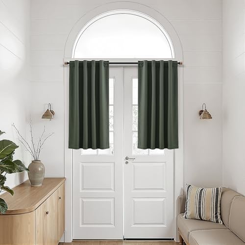 100% Blackout Kitchen Linen Curtains Back Tab Pleated Small Drape 36 Inch Length Privacy Thermal Insulated Elegant Mini Cafe Curtain for Rustic Farmhouse Bathroom Bedroom Olive Green 26x36 - color: Olive Green, size: 26"W x 36"L (Pack of 2)