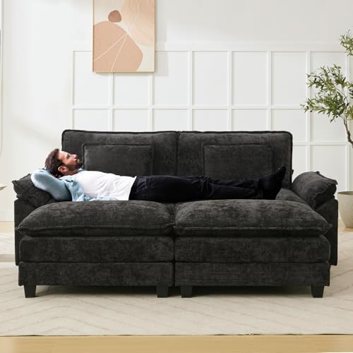 86" Modular Sectional Sofa, Comfy Deep Cloud Couch with Ottoman | Couches for Living Room, Sofa Bed, Modular Couch, Deep and Wide Seat, Chenille Sofa Sleeper with Throw Pillows, Black - color: Black, size: 86 Inch 4
