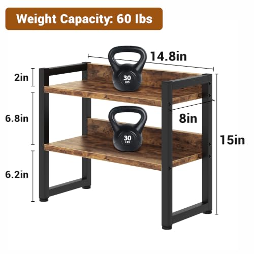 Kitchen Countertop Organizer Shelf, 3 Tier Spice Rack Wood Coffee Counter Shelf Kitchen Cabinet Organizer with Metal Leg for Countertop, Pantry, Bathroom Countertop Organizer, Rustic Brown