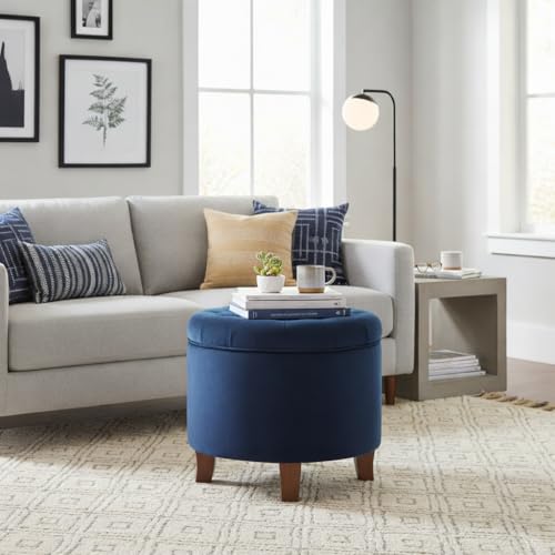 HomePop 19" Velvet Button Tufted Round Storage Ottoman - Navy - color: Navy