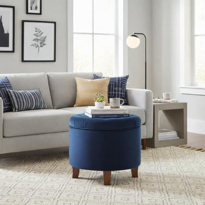 HomePop 19" Velvet Button Tufted Round Storage Ottoman - Navy - color: Navy
