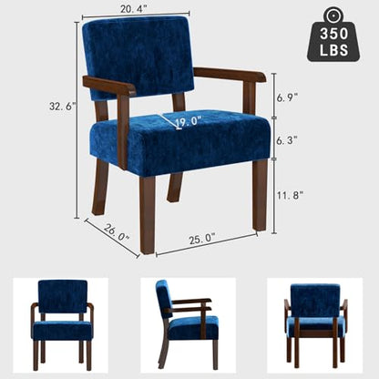 Velvet Accent Chair, Mid-Century Armchair with Solid Wood Frame | Living Room Chairs with Soft Thicken Cushion, Comfy Reading Chair for Bedroom, Waiting Room, Home Office, Easy Assembly, Blue - color: Velvet Blue, size: One Chair