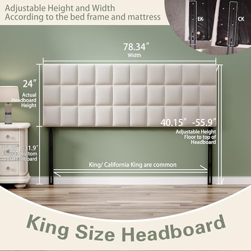 Velvet Upholstered Tufted King Size Headboard,Wood Head Board with Metal Legs, Adjustable Height from 42” to 56”, Bed Headboard in Modern Design,Backboard for Bed, Beige - color: Beige, size: King