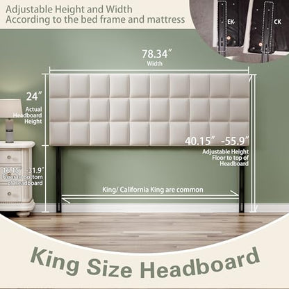 Velvet Upholstered Tufted King Size Headboard,Wood Head Board with Metal Legs, Adjustable Height from 42” to 56”, Bed Headboard in Modern Design,Backboard for Bed, Beige - color: Beige, size: King