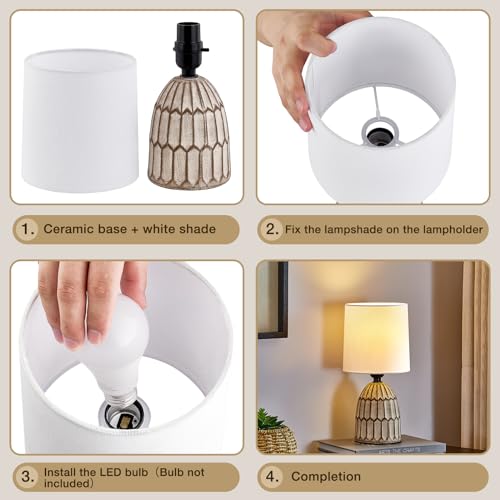 EJIAXIN Table Lamps Set of 2-13.5" Small Boho Lamp - Bedside Lamps - Farmhouse Rustic Ceramic Table Lamp for Bedroom, Living Room, Nightstand, Office, Side Desk Lamp, End Table Lamp - style: Bohemian