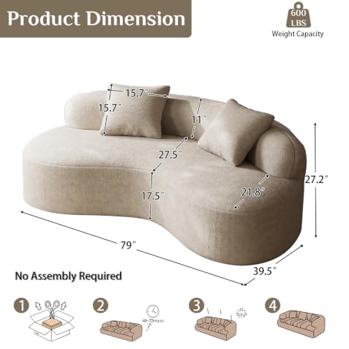 79" Curved Loveseat, Boneless Deep Seat Boucle Cloud Sofa, Brown | Curved boneless design, deep plush seating, soft boucle upholstery and 2 pillows deliver cloud-like comfort for living rooms. - color: Brrown