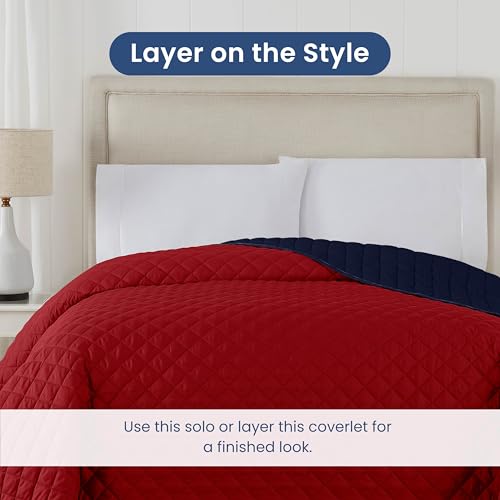 Martex Reversible Coverlet, Full Queen, Red/Navy | Lightweight, Durable, Soft, Easy Care, Reversible - color: Blue, size: Full/Queen