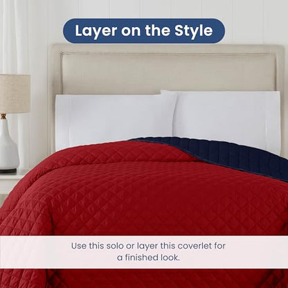 Martex Reversible Coverlet, Full Queen, Red/Navy | Lightweight, Durable, Soft, Easy Care, Reversible - color: Blue, size: Full/Queen