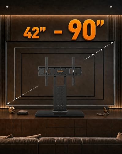 Perlegear Universal Swivel TV Stand for 42-85 90 Inch TVs, Television Stands with Pegboard Storage, Height Adjustable Table top TV Stand Mount, Glass Base up to 150 lbs, Max VESA 600x400mm PGTVS36 - size: 42-90 Inch