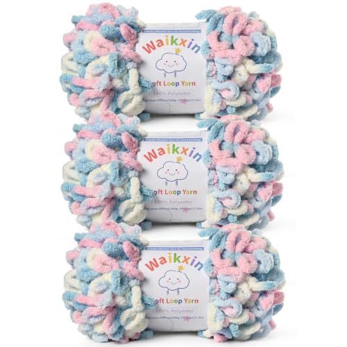 Super Soft Loop Yarn for Finger Knit, 3 Pack of 7.05oz/19.5yds Each, Chunky Blanket Yarn for Hand Knitting, #7 Jumbo Chenille Yarn, Fluffy Baby Blanket Yarn for Crochet Amigurumi (3 Candyfloss) - color: 3 Candyfloss