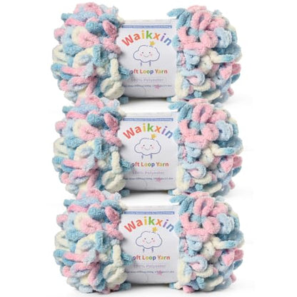 Super Soft Loop Yarn for Finger Knit, 3 Pack of 7.05oz/19.5yds Each, Chunky Blanket Yarn for Hand Knitting, #7 Jumbo Chenille Yarn, Fluffy Baby Blanket Yarn for Crochet Amigurumi (3 Candyfloss) - color: 3 Candyfloss
