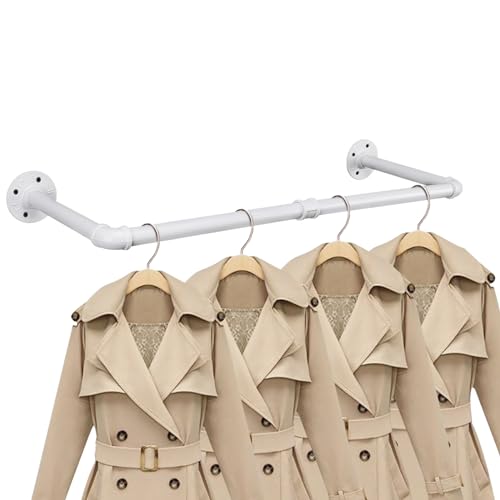 Industrial Iron Pipe Clothes Hanging Bar DIY Wall-Mounted Garment Rack Heavy Duty Clothing Rack for Bedroom, Laundry Room, Closet Storage (White 28 inch) - color: White, size: 28 Inch