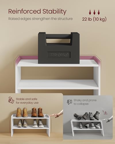 VASAGLE Shoe Rack for Closet, Stackable Organizer Shelf | Stackable Shoe Organizer Shelf for Entryway, 2 Tiers, 11.7 x 24.4 x 14.2 Inches, White, CUSTOS Collection, ULBS062WZ01S - size: 2 Tiers (24.4"W)