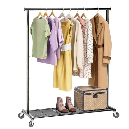 Ekisemio Clothes Rack for Hanging Clothes, 64.25 Inch Clothing Racks with Wheels, Portable Rolling Clothes Garment Rack for Bedroom, Laundry, Living Room, Black - style: Modern