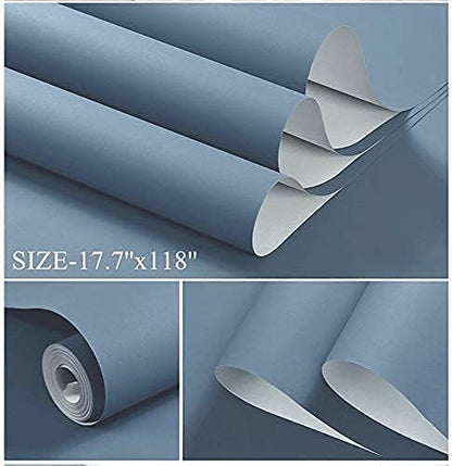 394''x17.7'' Blue Peel and Stick Wallpaper Contact Paper Modern Self Adhesive Wall Paper Removable Renter Friendly Textured Solid Color Shelf Cabinet Vinyl Roll (394''x17.7'',Blue Grey) - color: Blue Grey, size: 17.7" x 394"