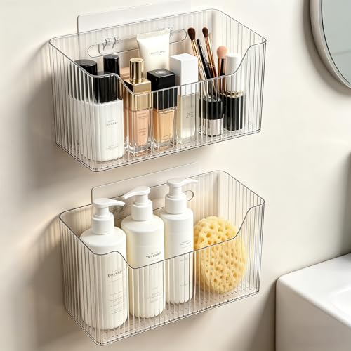 Lae Nuvole Adhesive Cabinet Door Organizer, 2 Pack Wall Shower Caddy, Clear | 4 Adhesive Straps, No Drill Wall Mount, Renter Friendly, BPA-free Stackable; Fits Bathroom, Kitchen, Apartment, Pantry, RVs - color: Clear