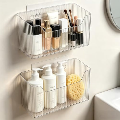 Lae Nuvole Adhesive Cabinet Door Organizer, 2 Pack Wall Shower Caddy, Clear | 4 Adhesive Straps, No Drill Wall Mount, Renter Friendly, BPA-free Stackable; Fits Bathroom, Kitchen, Apartment, Pantry, RVs - color: Clear