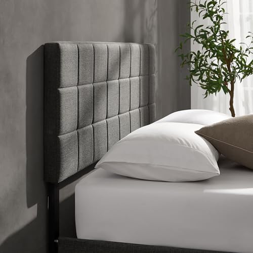 Hearth & Harbor King Headboard Only, Square Tufted Linen Headboards, Upholstered Bed Headboard, Wall Mounted, Adjustable Height 34”-42”, Modern Headboard King Size, Grey - color: Gray, size: King