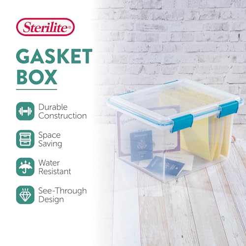 Sterilite Gasket Storage Box with Lids for Home & Office, 32 Quart, 16-Pack | Heavy-Duty, Stackable, and Organizing Containers for Bathroom, Cabinet, Closet, and Garage, Clear and Blue Aquarium Latches - size: 32 Quart, style: 16 Pack