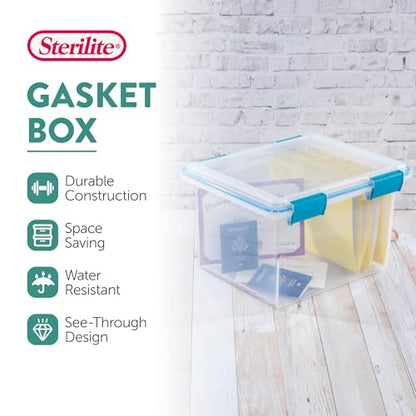 Sterilite Gasket Storage Box with Lids for Home & Office, 32 Quart, 16-Pack | Heavy-Duty, Stackable, and Organizing Containers for Bathroom, Cabinet, Closet, and Garage, Clear and Blue Aquarium Latches - size: 32 Quart, style: 16 Pack