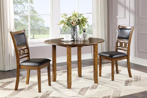 New Classic Furniture Gia 3-Piece Drop Leaf Dining Table Set with 2 Chairs, 42-Inch, Brown - color: Brown, size: Dining Set