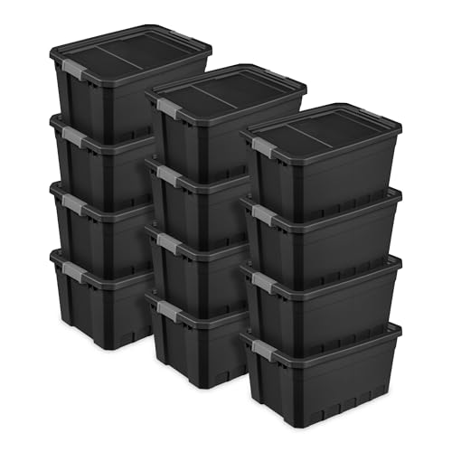 Sterilite Stacker Tote with Latching Lids for Garage, 19 Gallon, 12-Pack | Heavy-Duty and Stackable Plastic Boxes and Containers for Home, Desk, Cabinet, Dorm, Basement, or Utility Organization - size: 19 Gallon, style: 12 Pack