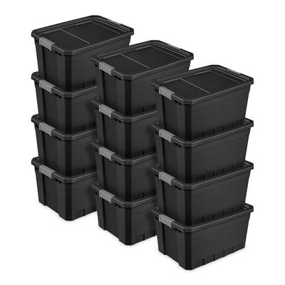 Sterilite Stacker Tote with Latching Lids for Garage, 19 Gallon, 12-Pack | Heavy-Duty and Stackable Plastic Boxes and Containers for Home, Desk, Cabinet, Dorm, Basement, or Utility Organization - size: 19 Gallon, style: 12 Pack