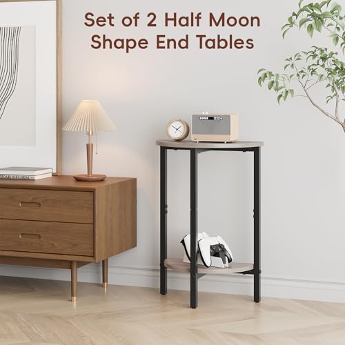 Side Tables Small End Tables, Set of 2 Half Round Side Table for Living Room, 2 Tier Couch Side Table, Small Round Coffee Table Accent Table, Thin Sofa Table Narrow Entryway Table, Grey - color: Greige