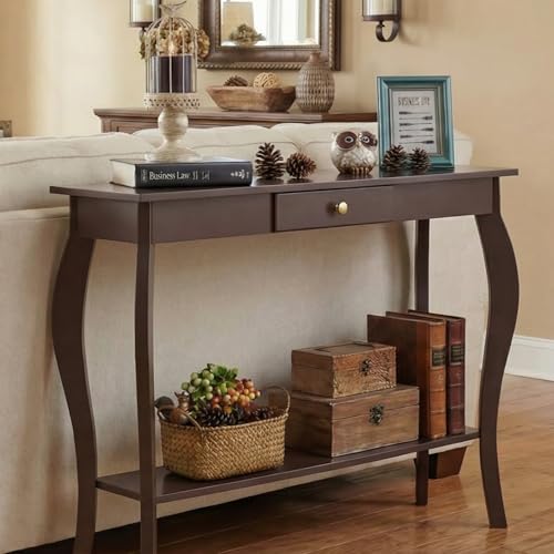 ChooChoo 47 Inch Narrow Console Table with Drawer, Chic Accent Sofa Entryway Table with Shelves for Entryway, Living Room, Hallway, Espresso - color: Espresso, size: 11.8"D x 47.2"W x 31.4"H