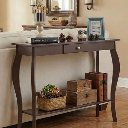 ChooChoo 47 Inch Narrow Console Table with Drawer, Chic Accent Sofa Entryway Table with Shelves for Entryway, Living Room, Hallway, Espresso - color: Espresso, size: 11.8"D x 47.2"W x 31.4"H