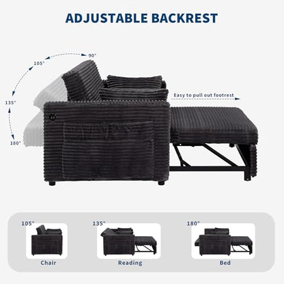 Garvee Loveseat Sleeper Sofa Bed, Pull Out Sofa Bed with Charging Ports | 55'', with Pull Out Couch and Adjustable Backrest, 2 Charging Stations, Side Pockets for Living Room, Dark Grey - color: Dark Grey