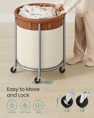 SONGMICS Laundry Basket, Rolling Steel Frame with 2 Locking Wheels, 190 L | Heavy-Duty Laundry Hamper Cart with Removable Bag, Coffee Brown and Cream White, URLS001KQ02 - color: Coffee Brown + Cream White, size: 190 L (1-Section)