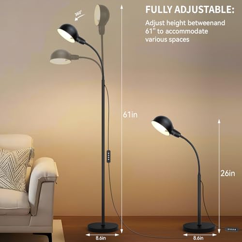 Ruiever Floor Lamp with Flexible Gooseneck and Height Adjustable，Standing Lamp Include Dimmer LED Bulb，Ideal Tall Lamp with Dimmer and Timer Switch for Reading,Bedside and Living Room (Black) - color: Black