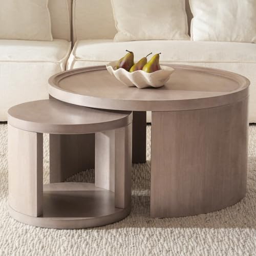 Round Nesting Coffee Table Set of 2, 31.5 and 18 in, Gray | Round coffee table set, nesting tables for living room, use separately, space-saving design - color: Grey