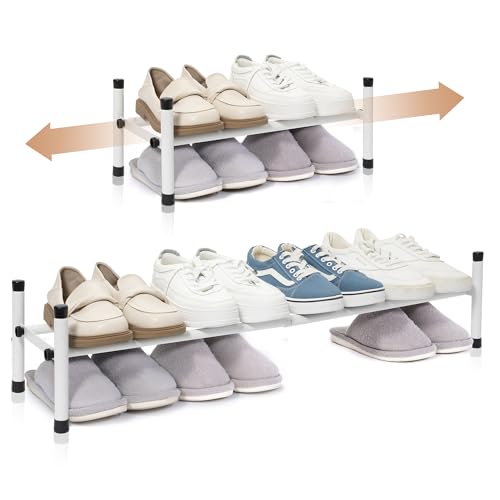 STORAGE MANIAC Expandable Shoe Rack, 4 Pairs Stackable Small Shoe Rack, Metal Adjustable Shoes Organizer for Closet, Entryway, Hallway, Garage, Front Door, Shoes Shelves, White 1 Tier - color: White, size: 1 Tier