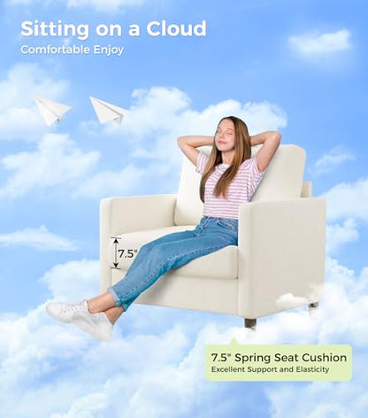Welzona Sofa Accent Chair, 33" Reading Chair, Comfy Teddy Arm Chairs | Comfy Teddy Fabric, Tool-free Setup, Washable Covers, All-wood Couch Chairs for Living Room, Bedroom, Reading Nook, Beige - color: Beige, size: Standard