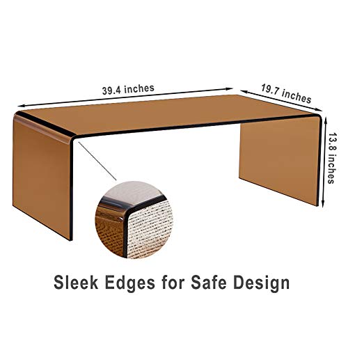 Premium Tempered Glass Coffee Table,Small Modern Coffee Table for Living Room,Match Well with Rug (Brown, 39.4"x19.7"x13.8") - color: Brown