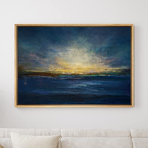 SIGNWIN Framed Canvas Wall Art Golden Sunrise Over a Dramatic Blue Sea Coastal Ocean Oil Painting Abstract Modern Closeup Relax/Calm for Living Room, Bedroom, Office - 16"x24" Natural - color: B10-2103-spl25, size: 24"L x 16"W
