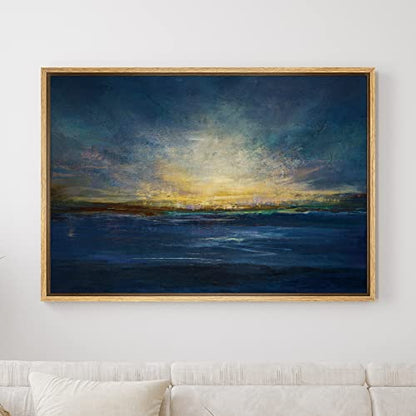 SIGNWIN Framed Canvas Wall Art Golden Sunrise Over a Dramatic Blue Sea Coastal Ocean Oil Painting Abstract Modern Closeup Relax/Calm for Living Room, Bedroom, Office - 16"x24" Natural - color: B10-2103-spl25, size: 24"L x 16"W