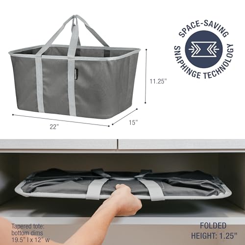 CleverMade Collapsible Laundry Tote, 50L Carry-All Tote, 2 Pack, Charcoal | Carry a Full Load with One Hand | Long Center Handles Balance 55 lb, While the Steel Rim Holds Shape and Folds Flat - color: Charcoal Gray