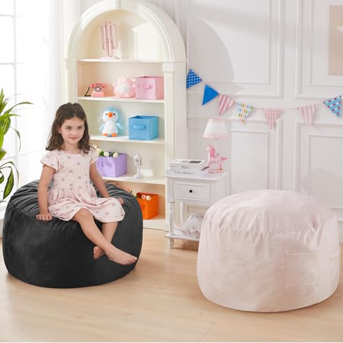 Bean Bag Chairs for Kids- Small Bean Bag Convertible Floor Sofa | 3 IN 1 Lounger Couch Sofa, Memory Foam Filling, Removable Velvet Cover, Machine Washable, Classroom Reading Nook Black - color: Carbon Black, size: Small
