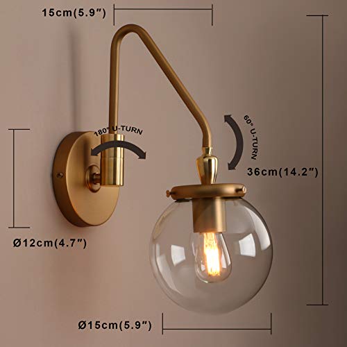 Industrial Swing Arm Wall Sconce Lighting, Adjustable Globe Wall Vanity Light for Bathroom, Hardwired Wall Lamp Fixture for Bedside Living Room Study Room (Antique) - color: Antique