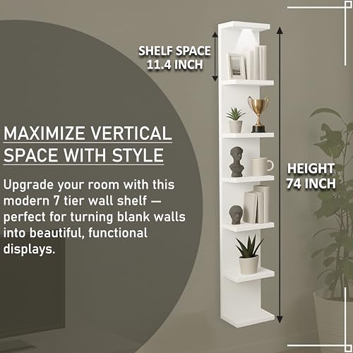 Wall shelf unit, 11 3/4x74 3/4,Use fixing devices suitable for the walls in your home. (White with LED Light) - color: White With Led Light